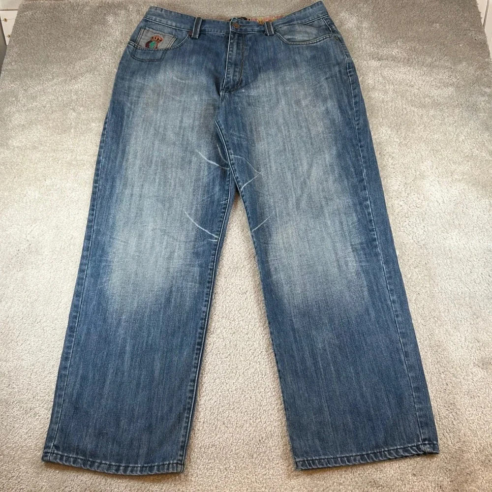 Hood Rich Jeans Men 38 Blue Denim Baggy Benjamin Franklin Embroidered Y2K Style